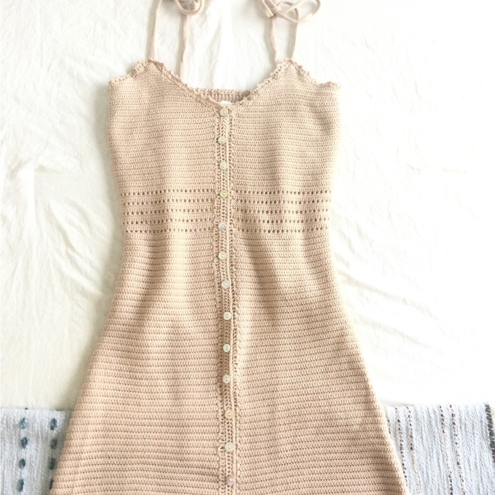 Sexy Crochet Button-Down Mini Dress